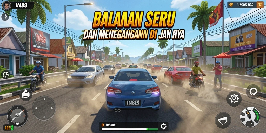 Tampilan gameplay Racing seru di IN88 dengan mobil balap yang cepat.