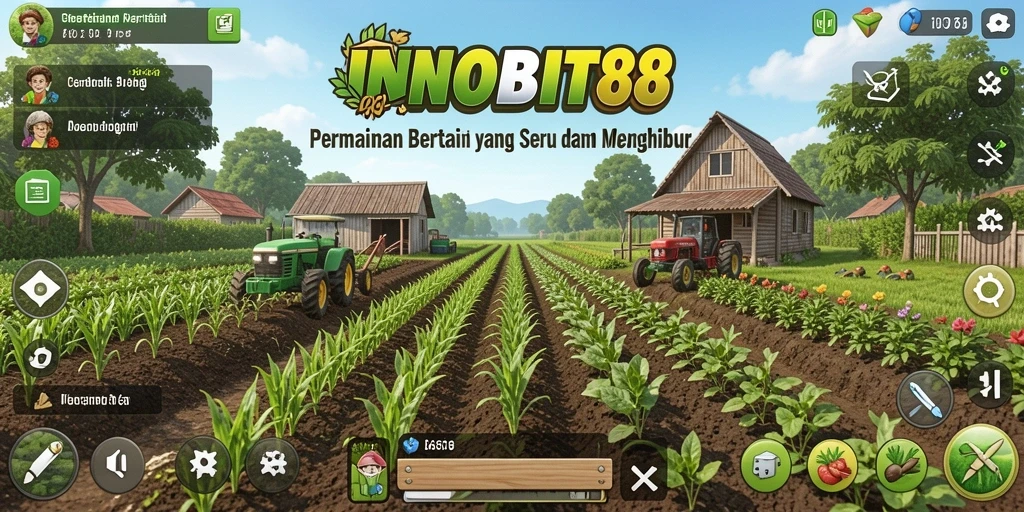 Tangkapan layar INDOBIT88 menampilkan aktivitas bertani yang menyenangkan.