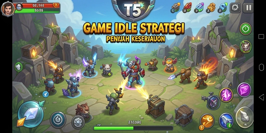 Gameplay T6 menampilkan strategi Idle yang seru dan mendalam.